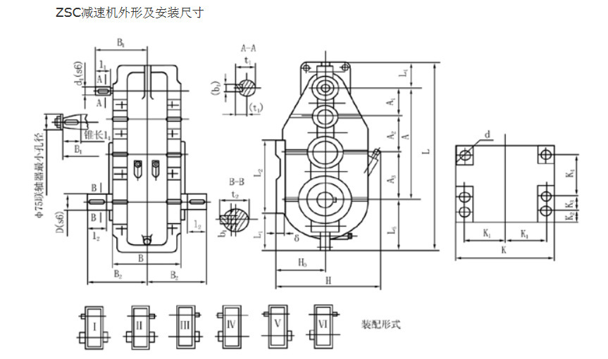 ZSC減速機(jī)外形及安裝尺寸 ZSC減速機(jī)外形及安裝尺寸